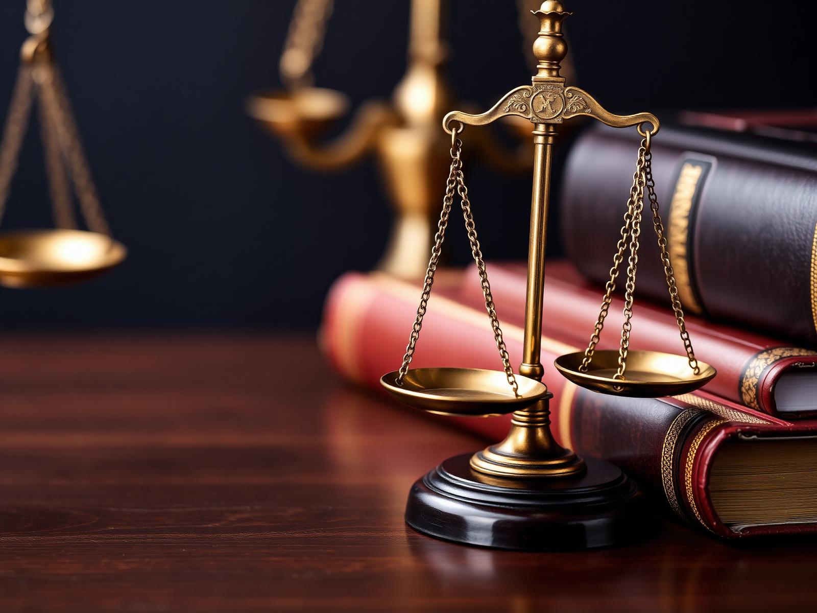 Balanza de la justicia y libros jurídicos